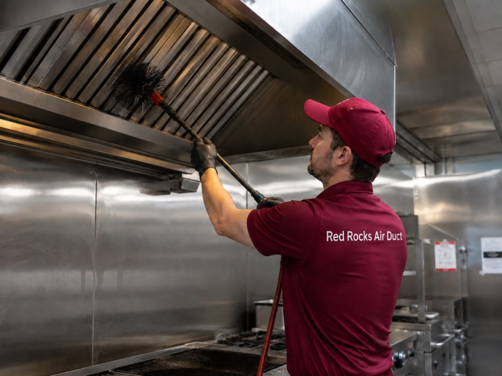 Red Rocks Air Duct Technician Cleaning Duct in Denver
